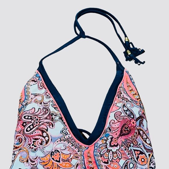 Wonderfly One Piece Halter Lace-Up Back Strappy Swimsuit Paisley Print - Picture 3 of 10